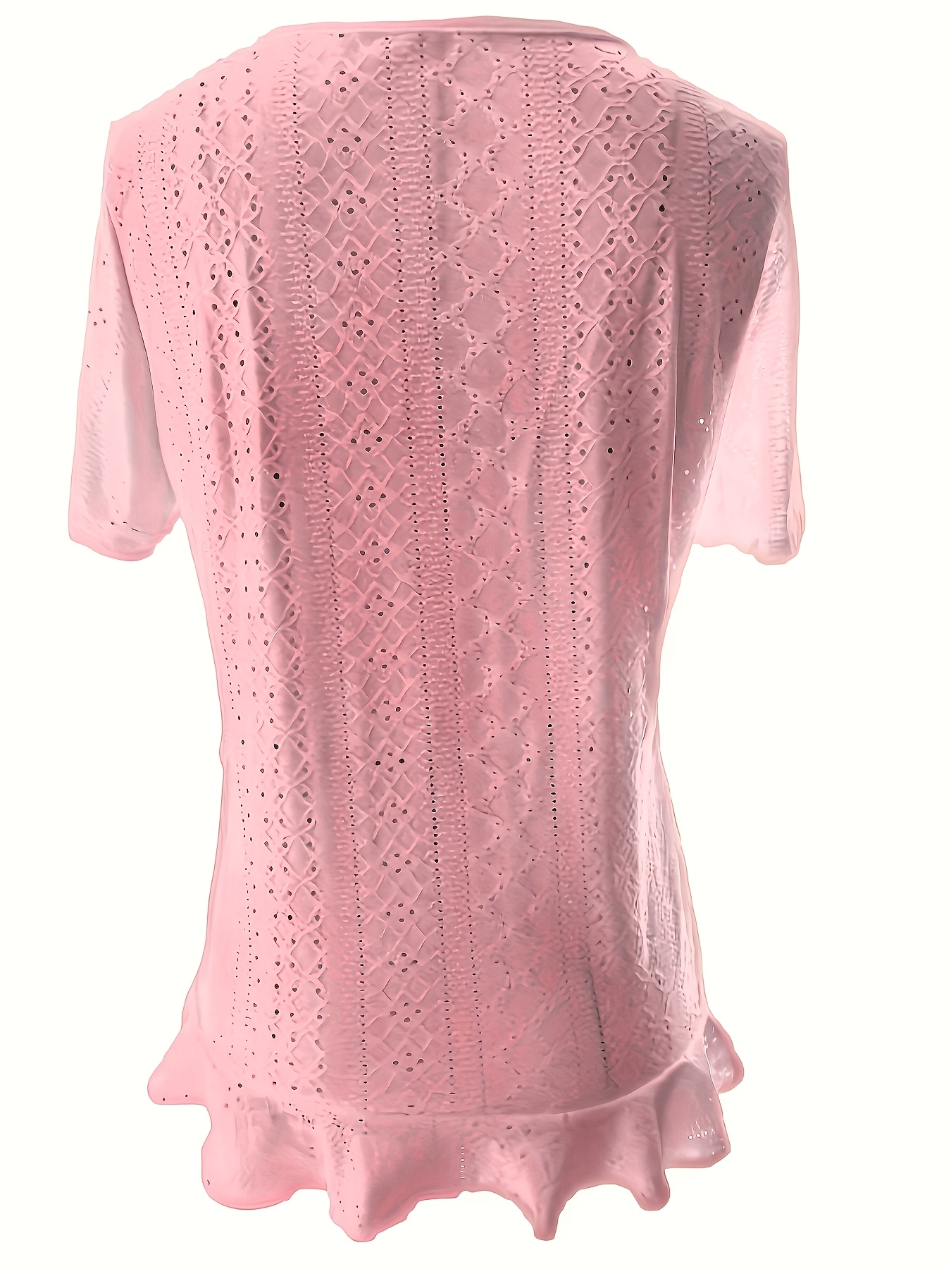 v neck jacquard hollow out   short sleeve top
