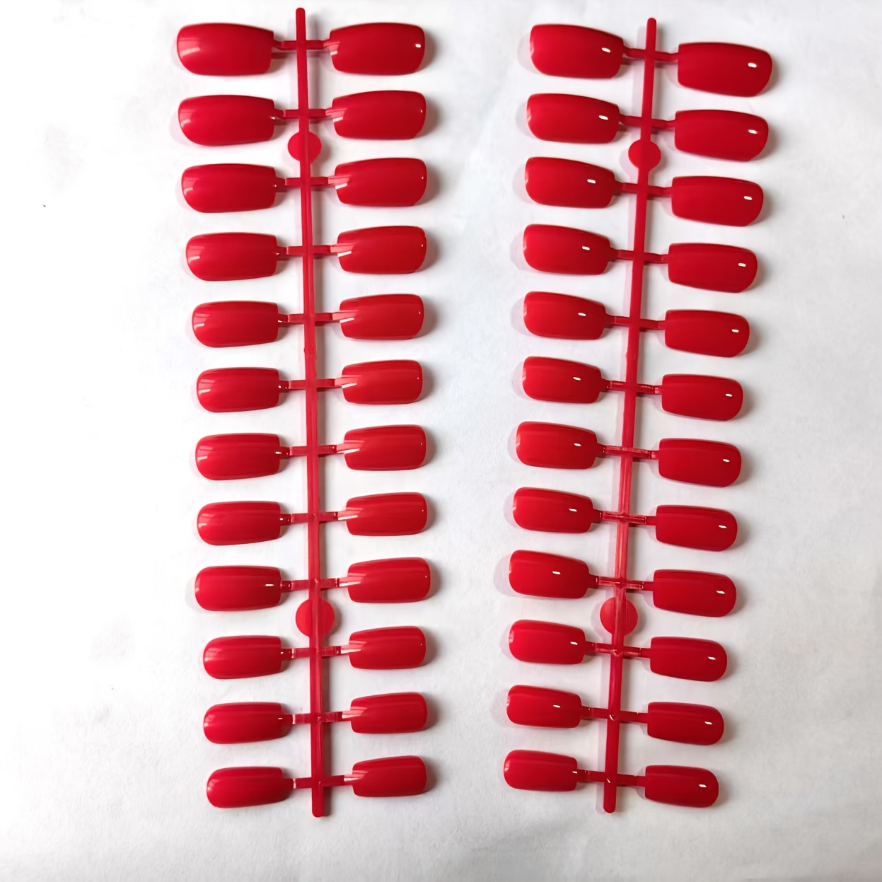 TEMU 48pcs Full-coverage Press-on Nails Suitable For Women - Solid Red Square Medium-length Glossy Fake Nails With Pre-made Tips, Easy Application &