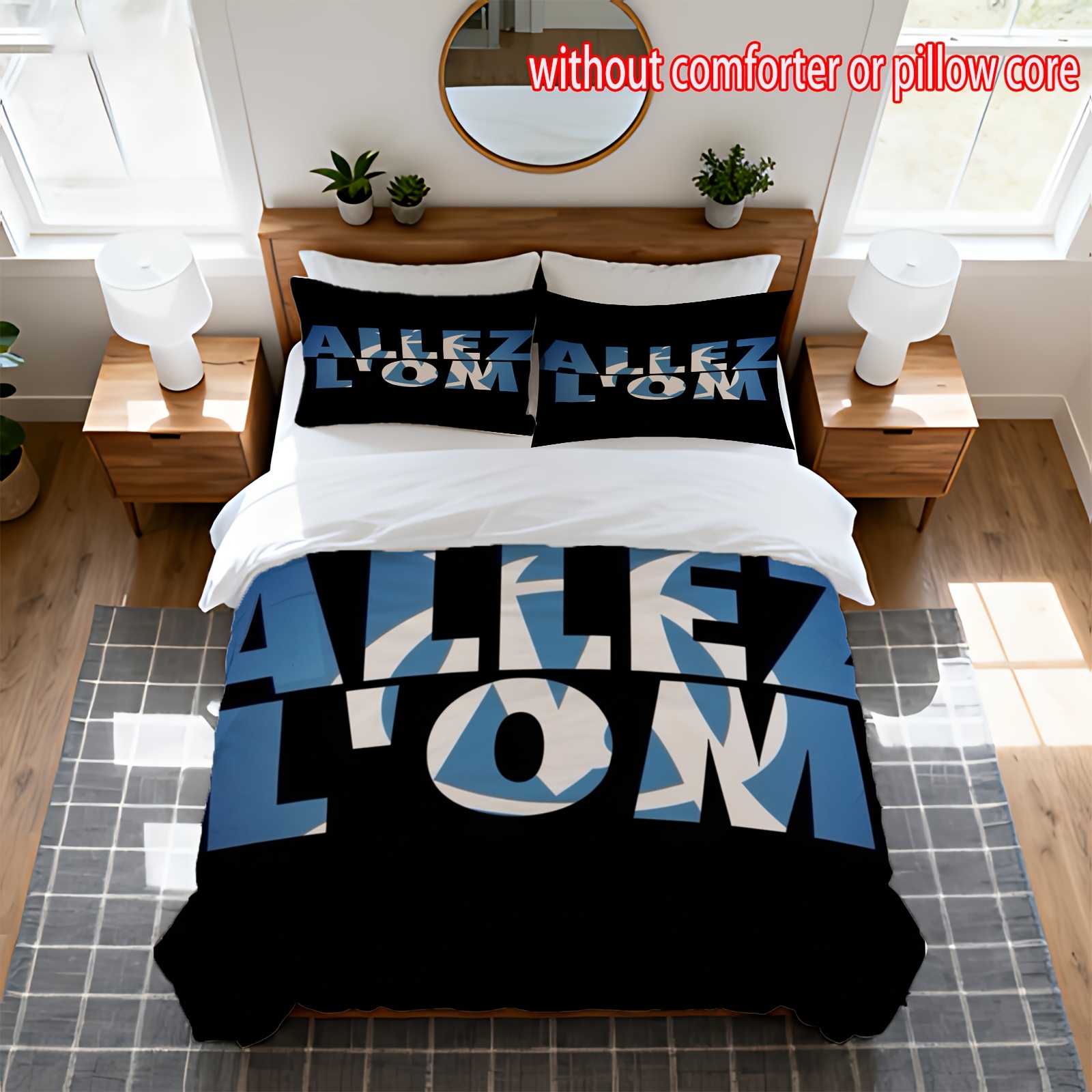 TEMU 3 pièces Housse de Couette Imprimée Numérique Premium, 1 Housse de Couette + 2 Taies d'Oreiller ( Remplissage), Motif " " en Lettres Bleues avec