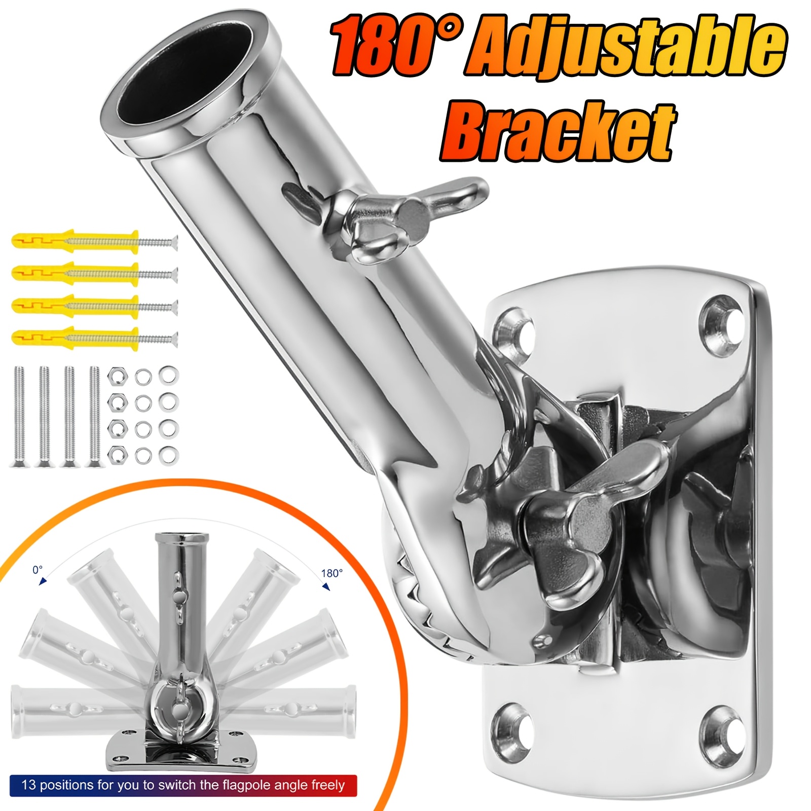 Image of 1set Steel Flag Pole Holder, Marine Grade Flag Pole Mount, Outside House Flag Pole Bracket, Flagpole Mounting Bracket, Outdoor Adjustable - Mirror Polishing, Packaging, 1 Inch