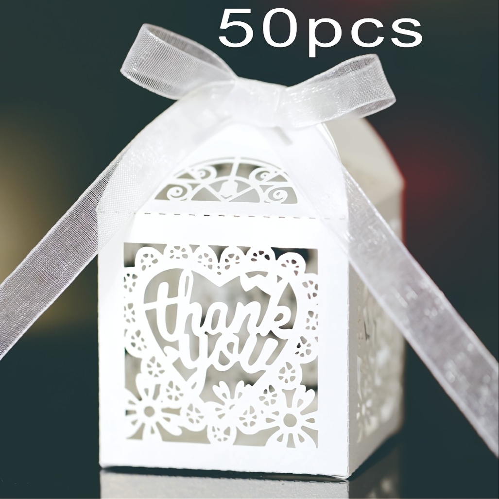50pcs Cajas de Dulces * Letra para Regalos, Chocolate, Cortadas con Láser,  Favor de Boda * de * Bridal Shower con Cinta, 50pcs Blancas, Navidad,  Halloween, image size:1027x1027