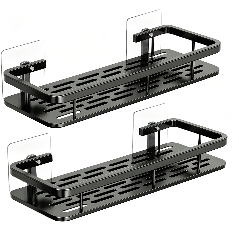 TEMU 2pcs Set Of Black Wall-mounted Storage Racks, Heavy-duty Plastic Storage Racks (no Drilling Required), Bathroom And Shelves