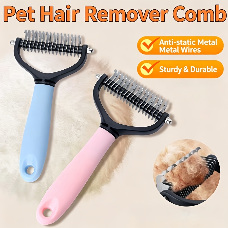 TEMU 2pcs Random Color Stainless Steel Pet Dematting Comb, Double-sided Undercoat Rake Grooming Tool, Hair Remover For Dogs Cats, Remove Mats Loose