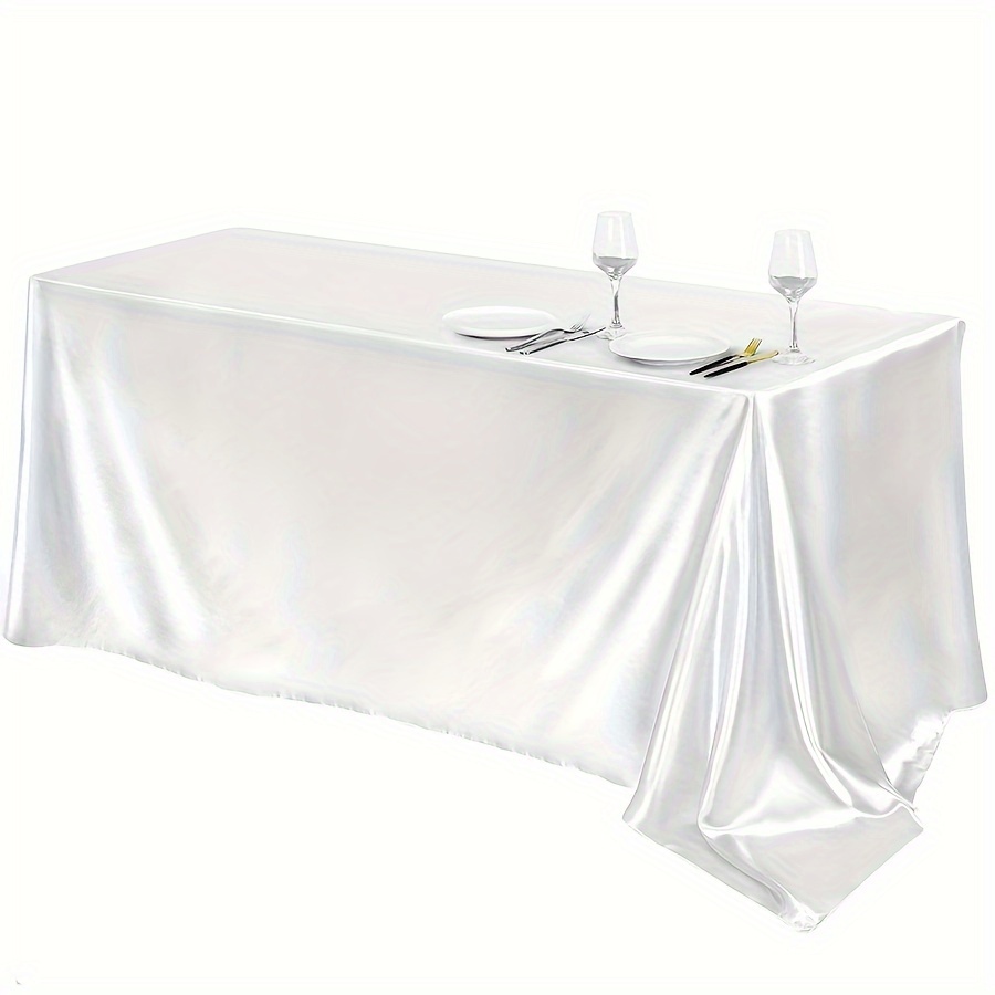 

Elegant White Silk Satin Tablecloth, Solid Color Polyester Table Runner For Wedding, Party, Home Gathering, Decor, Christmas Holiday, Rectangular, Machine Made, 100% Polyester Filling &