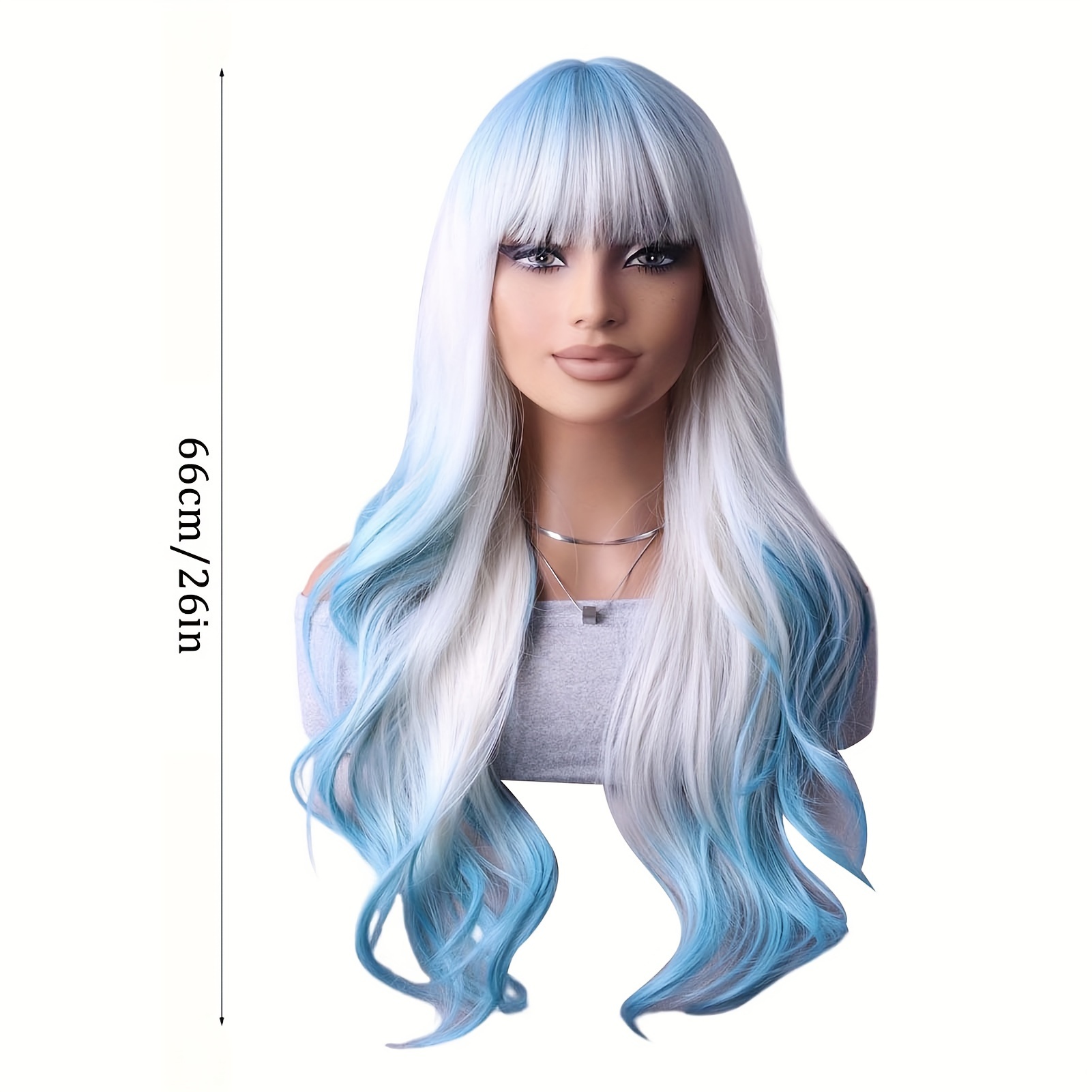 TEMU 26 Inch Highlight Long Curly Wavy Wig With Bangs Synthetic Wig Beginners Friendly Heat Resistant Elegant For Daily Use Wigs For Women