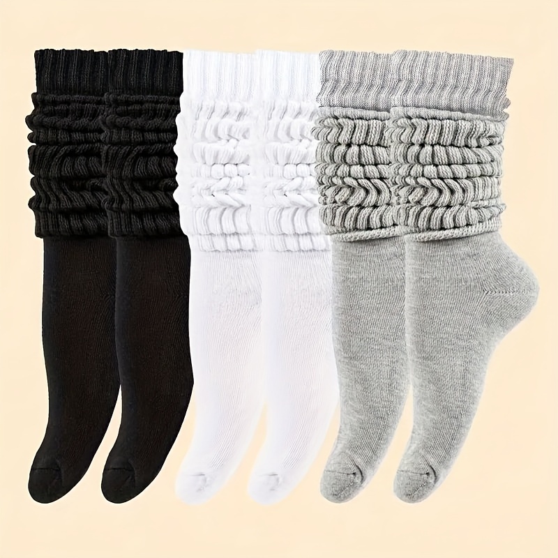 

3 Pairs Solid Slouch Socks, Simple Thickened All-match Mid Tube Socks For Fall & Winter, Women's Stockings & Hosiery