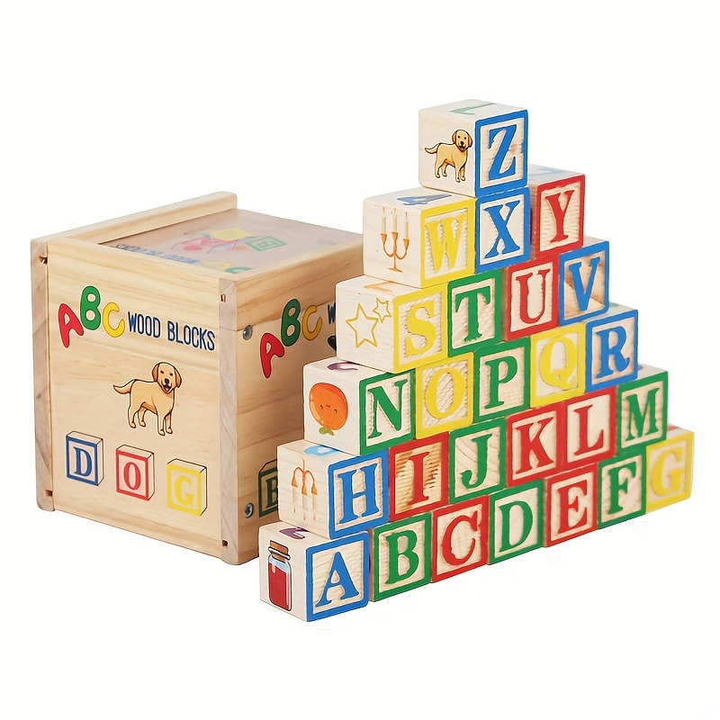 Image of Abc Alphabet Wooden Blocks - Educational Toy, Number Icons, Early Learning Toys For Boys Girls, Safe, Colorful, Perfect For Christmas Birthday Gift