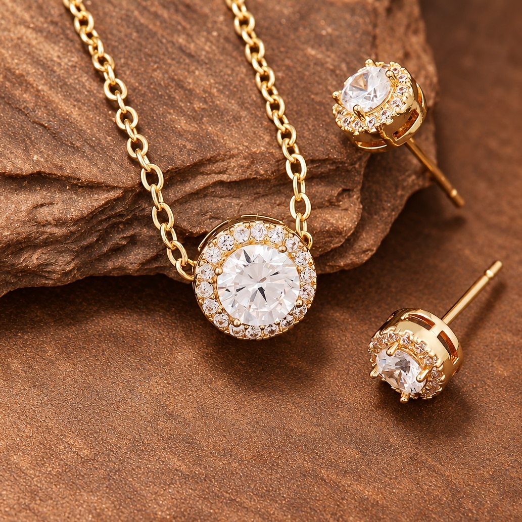 Minimalist Retro Round Stud Earring & Pendant Necklace Set