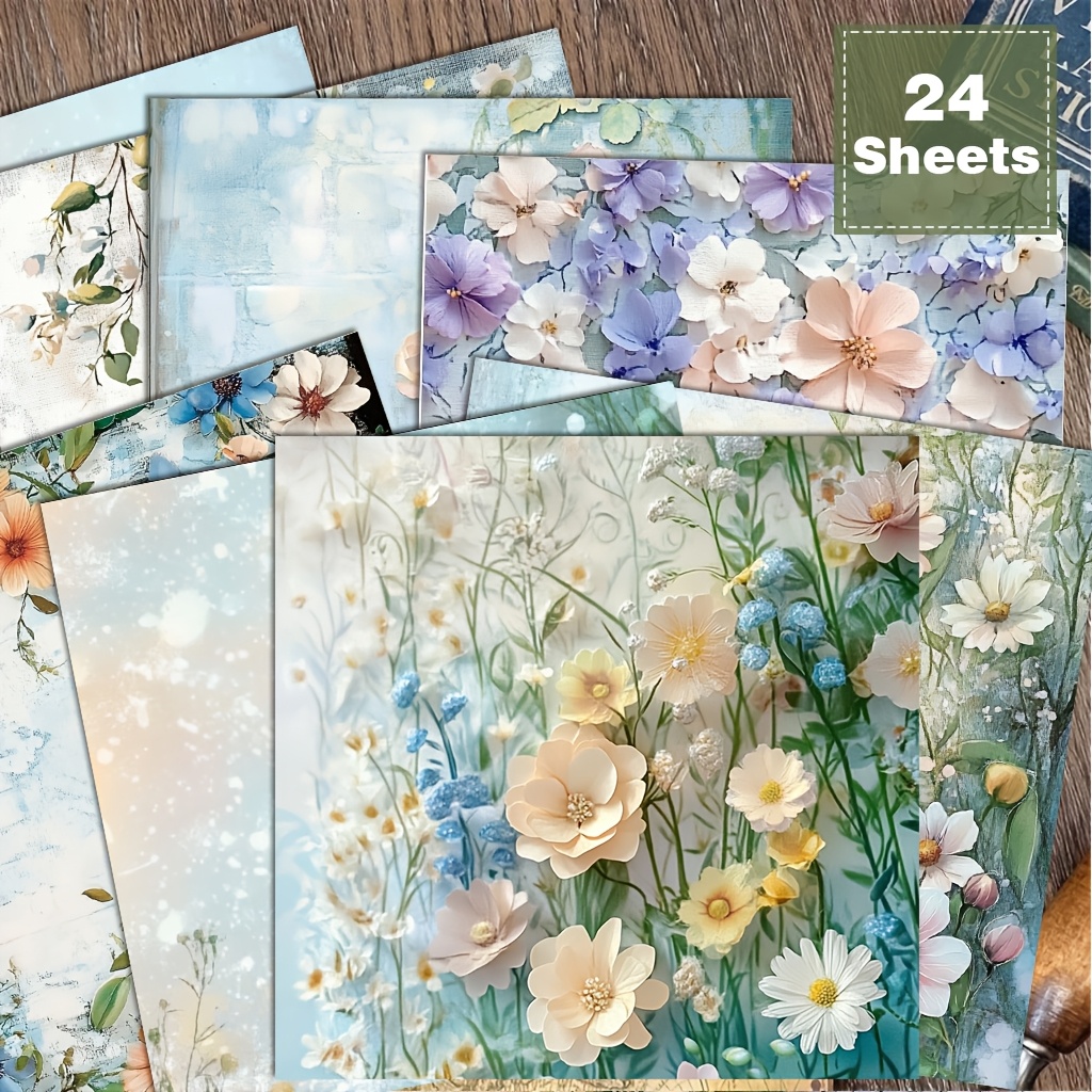 TEMU 24 Sheets Of 6x6 Inch Fresh Watercolor Floral Decorative Paper Featuring Wildflowers And A Background, Suitable For Collages, Origami, And Craft