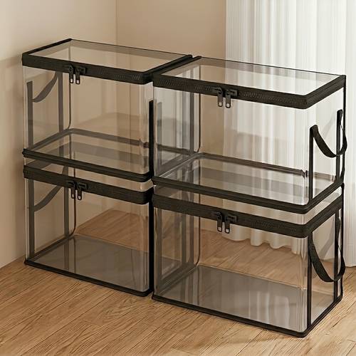 2 4 6pcs set large transparent thickened plastic storage boxes with hooks hinged lids large capacity book and clothing storage space saving design for office and for easy viewing book storage boxes
