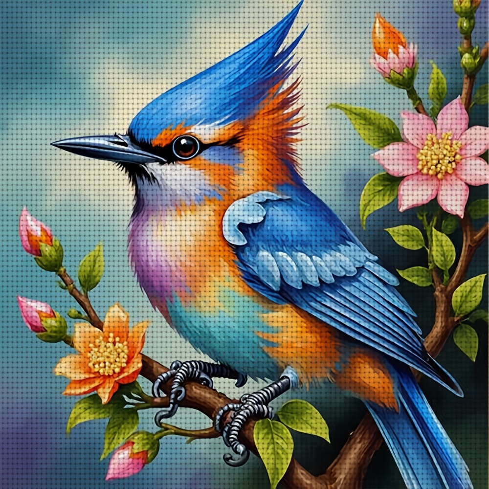 Cross Stitch Embroidery Kit, Colorful Birds on Flower Branches
