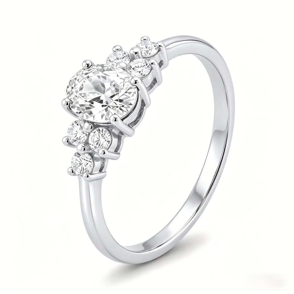 Women's Oval and Small Round Ring, Exquisite Elegant Accessory