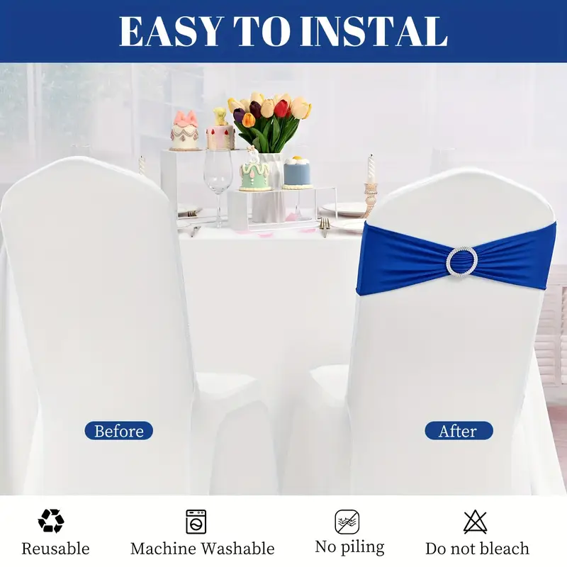 100pcs royal blue spandex chair sash bows premium stretch Temu