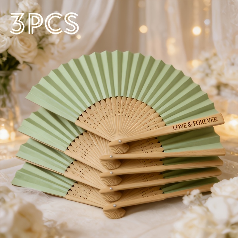 TEMU Custom Personalized Handheld Folding Fans, 3pcs/13pcs Custom Engraved Fans, Suitable For Weddings And Bridesmaid Party Gifts, Green Decorative