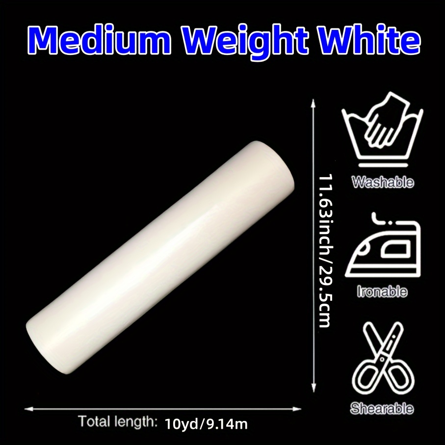 1 Roll Medium Weight, Iron On Fusible Interfacing, For Sewing Non-woven Medium Apparel Interfacing 11.63in*10yd Polyester Single Sided Interfacing, For Crafts, Bags, Home Decor, Craft Supplies