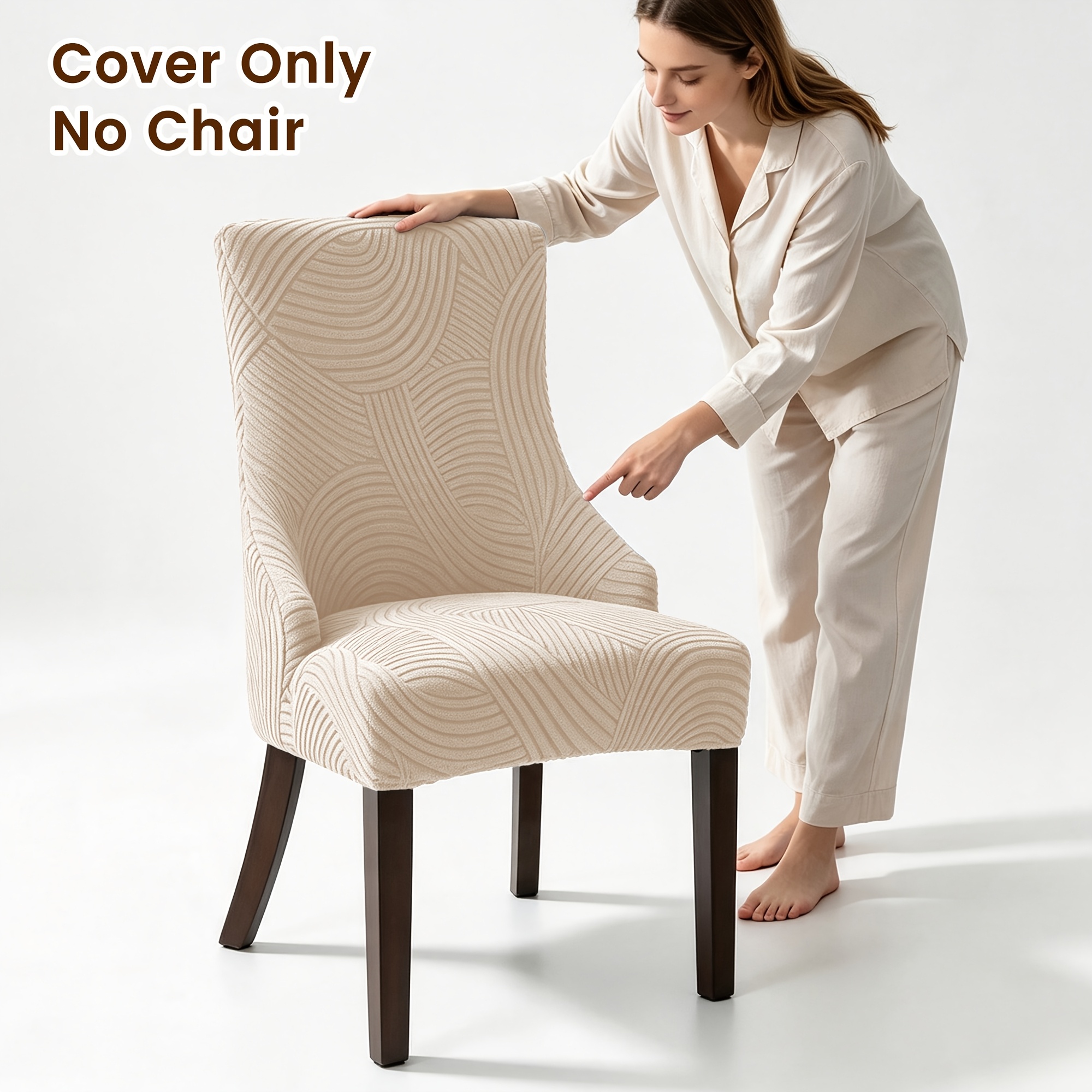 TEMU 1pc Stretch Jacquard Fabric Chair Cover, Arched Floral Full-coverage Small Armchair Cover Chair Protector, , Easy To Remove And Wash