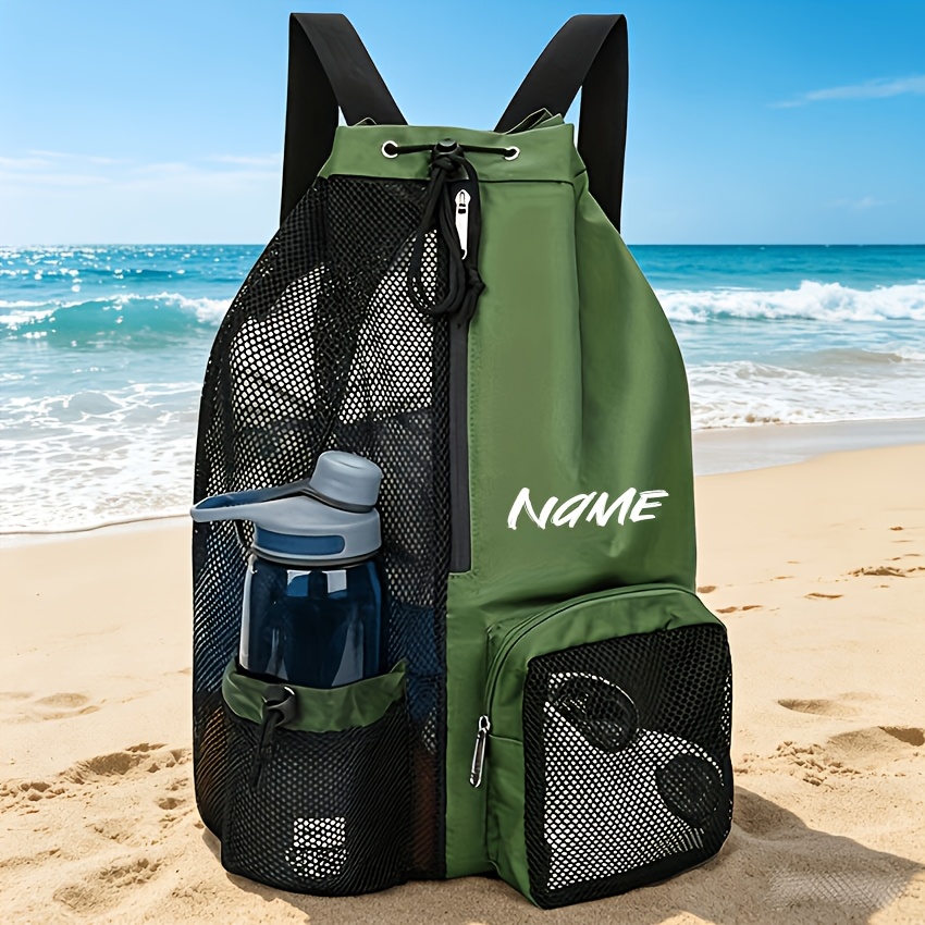 TEMU Personalized Custom Mesh Drawstring Backpack, Beach Bag For Swimming, Gym And Workout Backpack