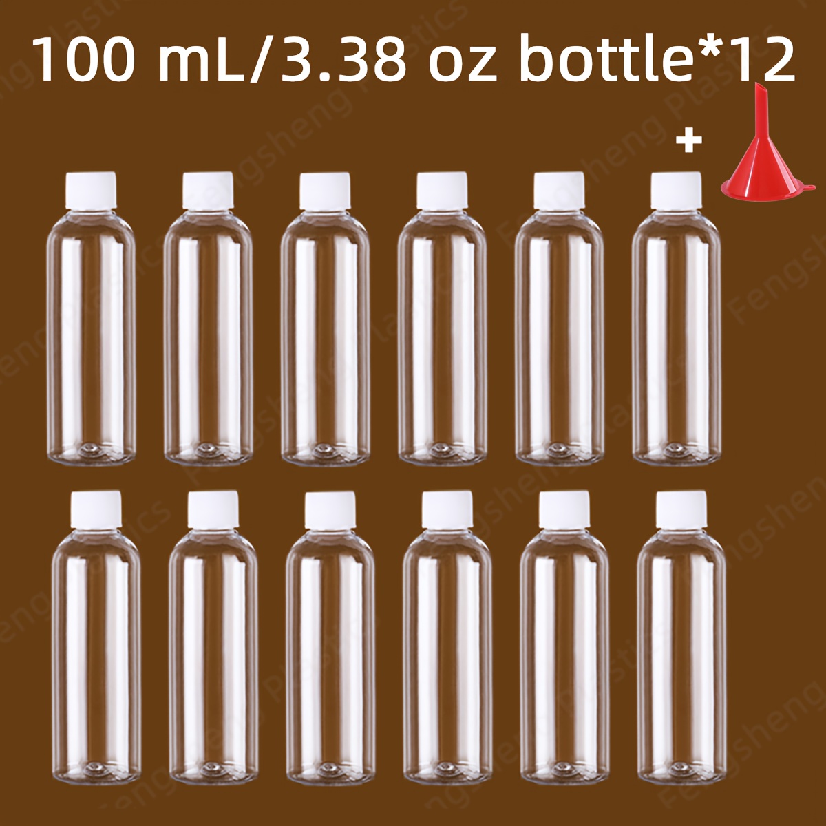 TEMU Set da 4 e 12 pezzi da 0.34oz, 0.68oz, 1.01oz, 1.69oz, 2.71oz, 3.38oz, sottili sigillati da viaggio, bottiglie vuote trasparenti in plastica, ,
