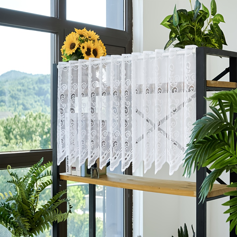E-shop 1 Panel Modern Minimalistischer Leinen-Look Raumteiler Vorhang - Bohrfreie Spannstange, Halbtransparente Fensterabdeckung für Küche, Esszimmer &