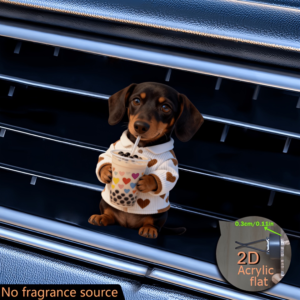 TEMU 2d Flat 1pc, Cute Dachshund Acrylic Car Air Freshener - Car Interior Accessory, "unscented" With 2pcs Unscented Sponge Pads For Fragrance, Cute