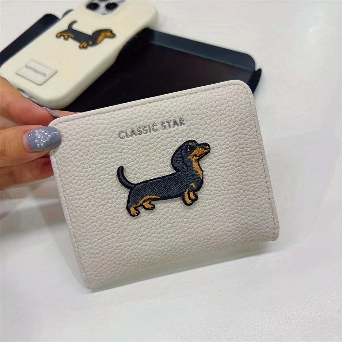 Cute Dachshund Wallet - Stylish Synthetic Leather Zipper Pouch With Multiple Card Slots & Coin Purse, Light Gray Design For Women &, Coin Zipper Pouch | Design | Textured Finish, Cute Wallet