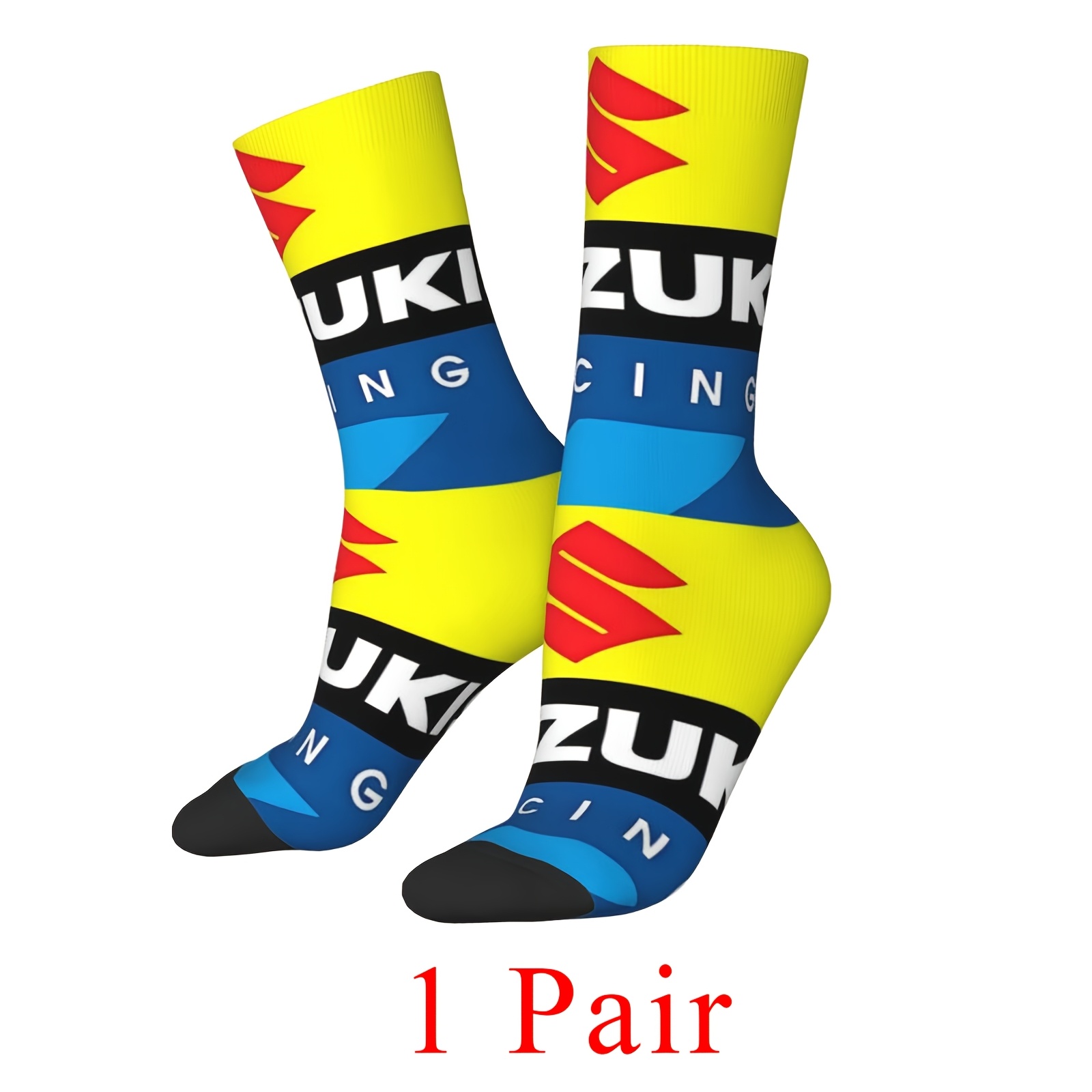 TEMU 1 Pair/3 Pairs/5 Pairs Men's Novelty Print Sailor Socks, Motorcycle Brand With Logo Pattern , Trendy Casual Wear Comfortable And Breathable