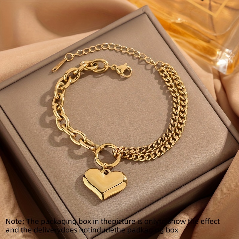 Chic Stainless Pendant Bracelet With O-chain & Double Layer Design - Perfect For Parties & Gifts, Vintage Style