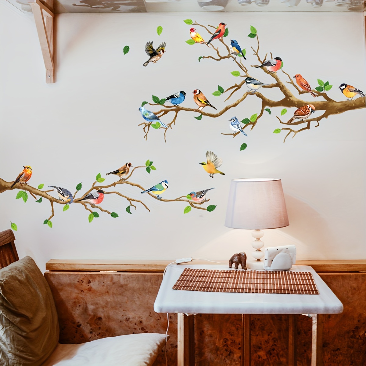 TEMU 4pcs Artistic Pvc Wall Decal, Colorful Birds On Branch Mural, Self-adhesive Removable Wall Art Sticker For Bedroom, Entryway, Living Room, Office, Porch, Background Wall Decor, Home Decoration