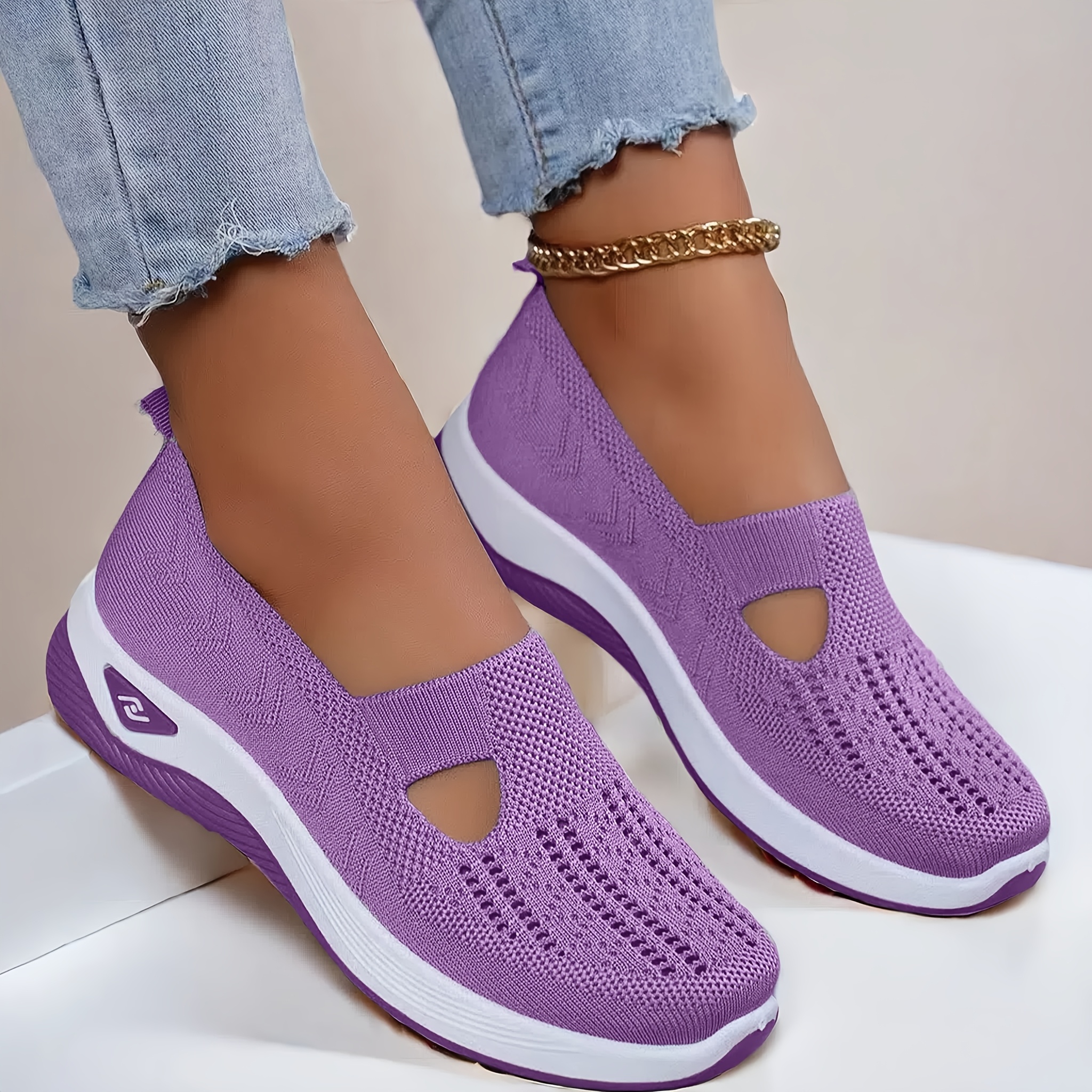 TEMU Women' Color Knitted Sneakers, Soft Sole Platform Casual Walking Shoes, Low-top Breathable Daily Shoes Plus Size