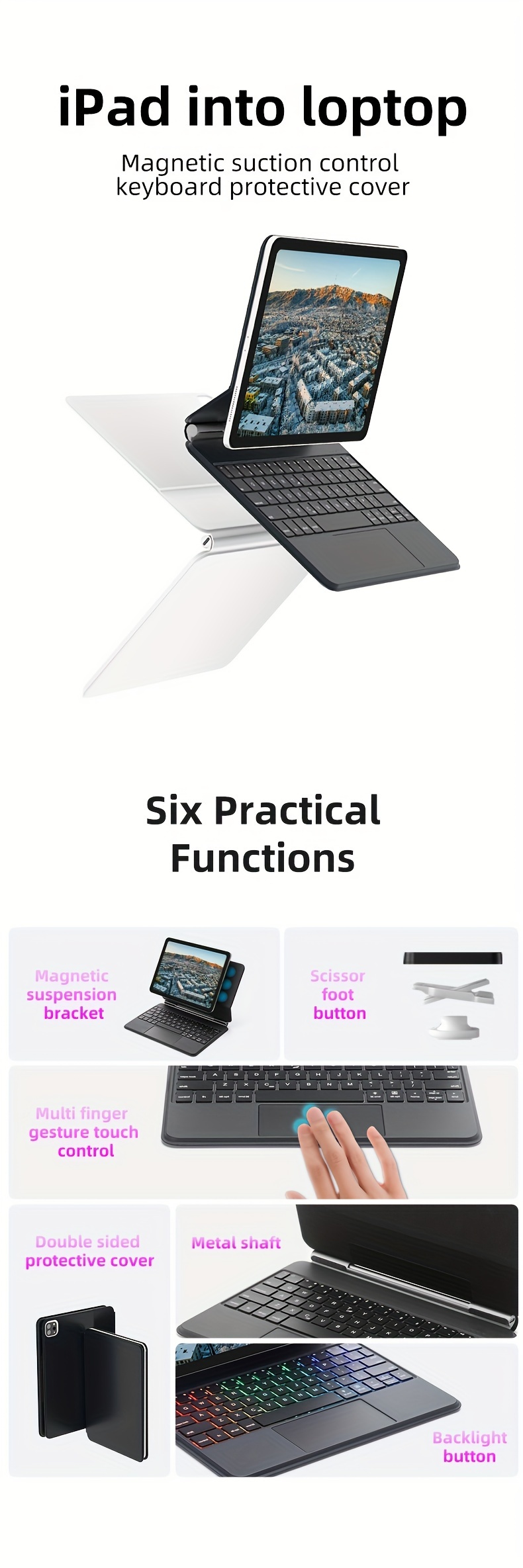 Magic Keyboard Case for iPad Air 13 Inch (2024) & Pro 12.9 Inch - 3/4/5/6th Gen, Multi-Touch Trackpad, Backlit Keys, Easy-Set Floating Cantilever Stand, USB-C Charging, Black, Multi-Color Backlit Keys, Precision Multi-Touch Support, Sleek Tablet Design, Durable Tablet Cover