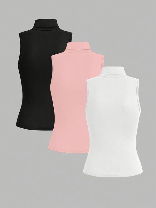 european and american spring summer autumn solid color casual round neck vest three piece set