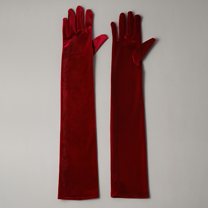 Image of 1 Pair Autumn Winter Burgundy Long Gloves, Suitable For Wedding Gown Matching, Stage Performance, , Birthday Party, Holiday Dress