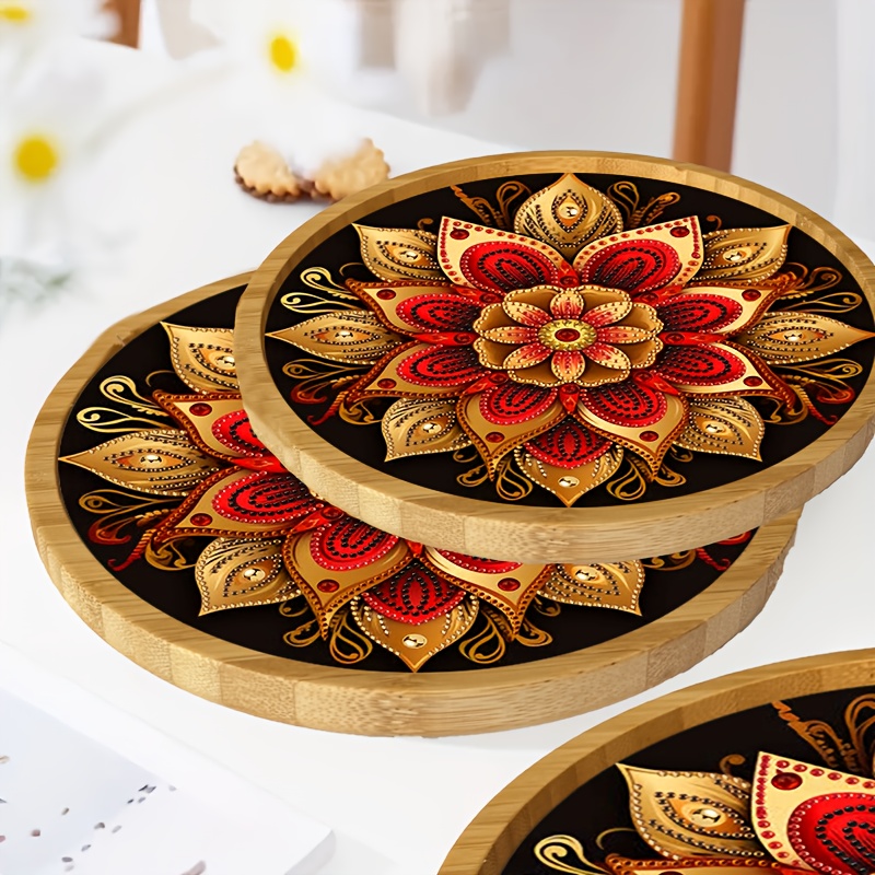 

Large Mandala Diamond Art Tray - Diy Special Shaped Acrylic & With Vibrant Red, Golden, And White Patterns, Ideal For Home Decor, Family , And Elegant Decoration