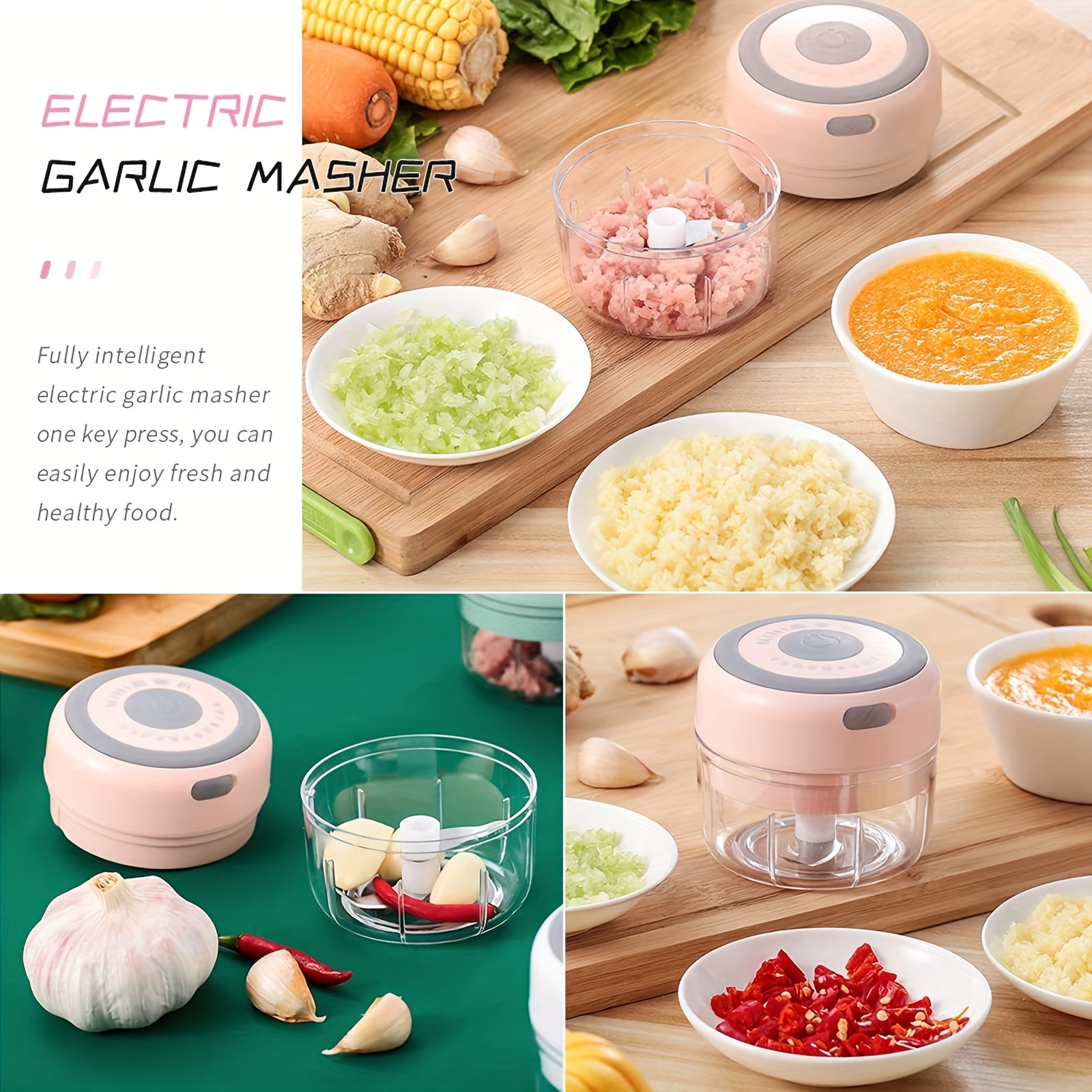   mini garlic slicer vegetable salad lettuce onion pepper chopper tomato dicer portable usb rechargeable convenient and faster 8 45 ounces mothers day gift Product details 0