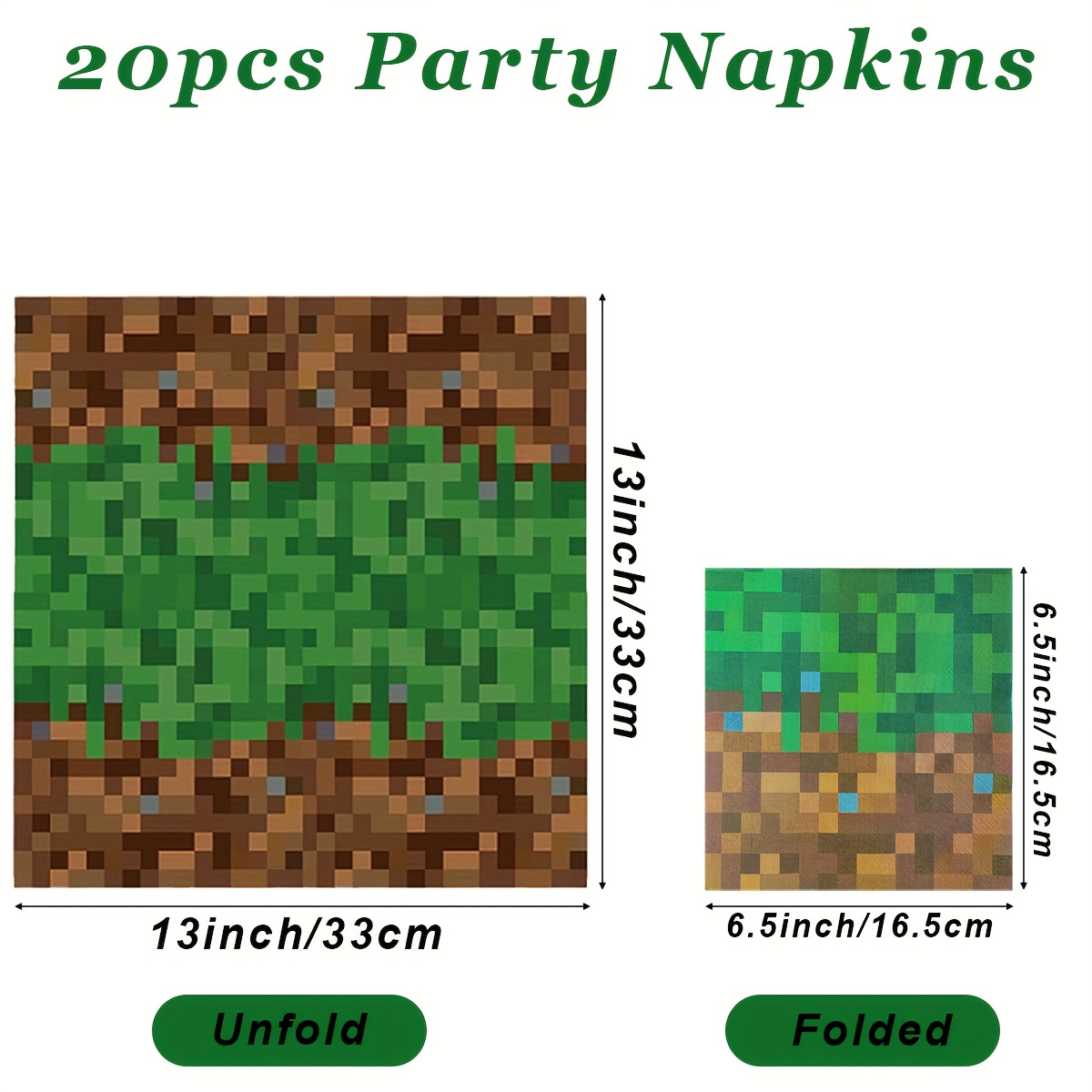 TEMU 20pcs Green Pixel Paper Towels, Video Game Elements Style Party Napkins For Birthday Parties, Game Day Raves, Pixel Game Party Supplies, Holiday