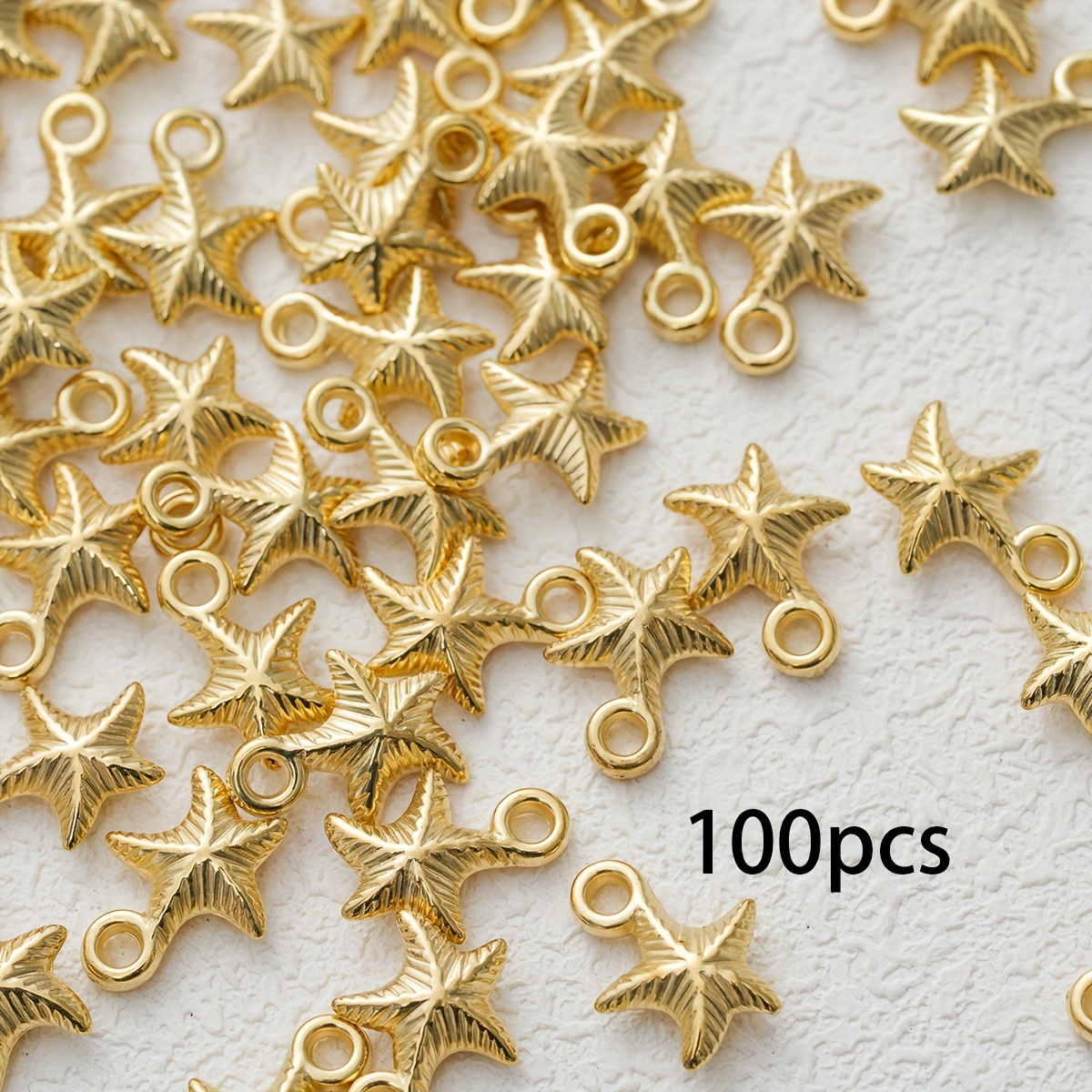 100pcs Golden Acrylic Starfish Pendant Spacer Beads, Beach Necklace And Bracelet Jewelry Making, Creative Key Bag Chain Pendant Necklace Earrings, Decorative Beads