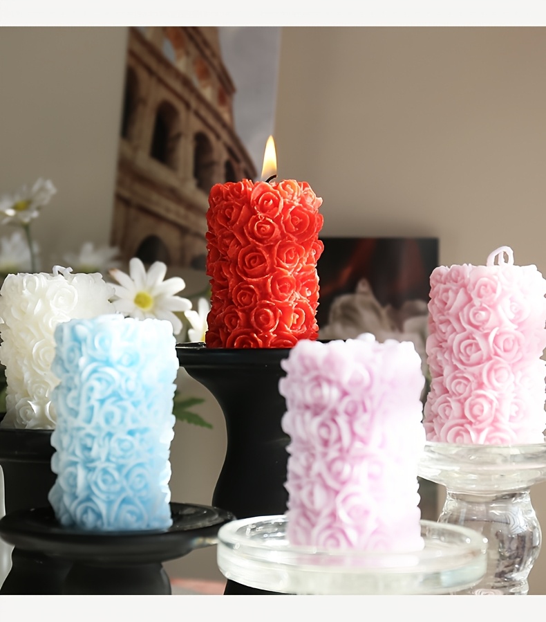 [Huayuxun] 5pcs, Holiday Decorative Candles, Rose Flower Pillar Shaped Candles, Soy Wax Candles, 4-6H Burn Time, Creative Gift, Home Decor, Desktop Ornament, Scented Candle, Photography Prop, Perfect for Valentine'S Day, Halloween, Christmas
