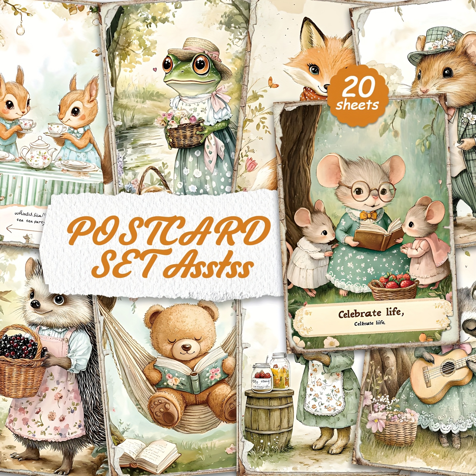 TEMU 20 Pezzi Set di Cartoline Animali da per Scrittura su Cartone, Superficie Liscia, Inglese, Trash, Biglietti d' e Creazioni Artistiche