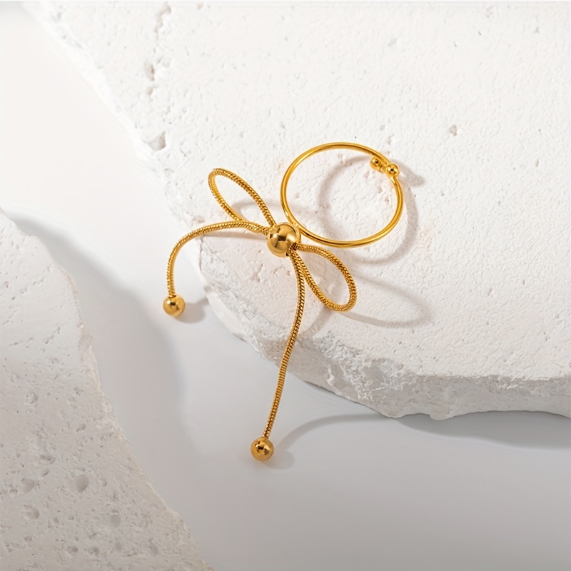 Minimalist Titanium Bow Ring Bangle - Golden Tone