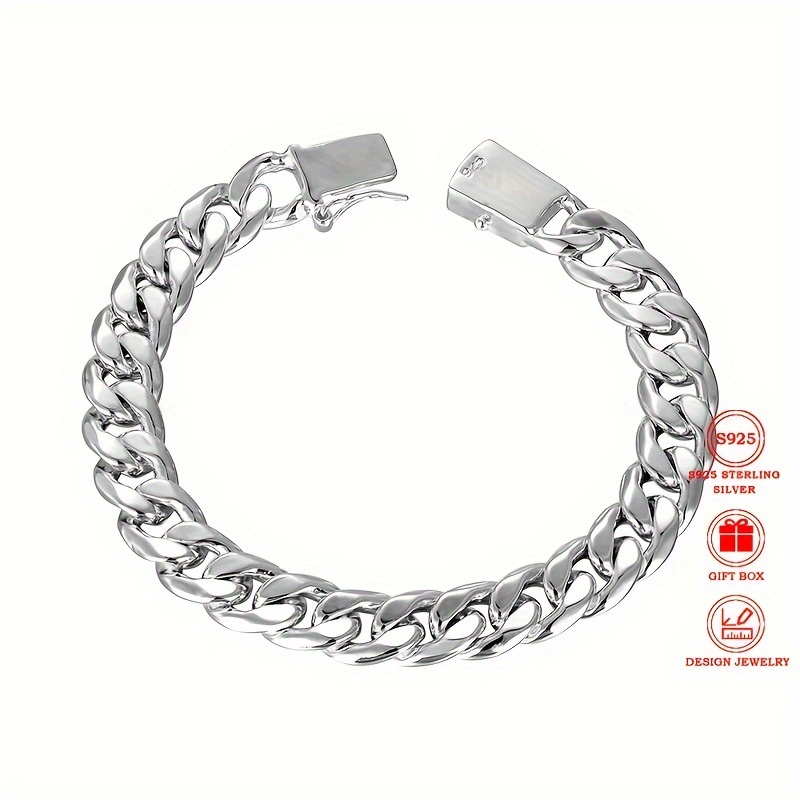 

925 Silver 10mm Chain Bracelet For Women And Men 28g