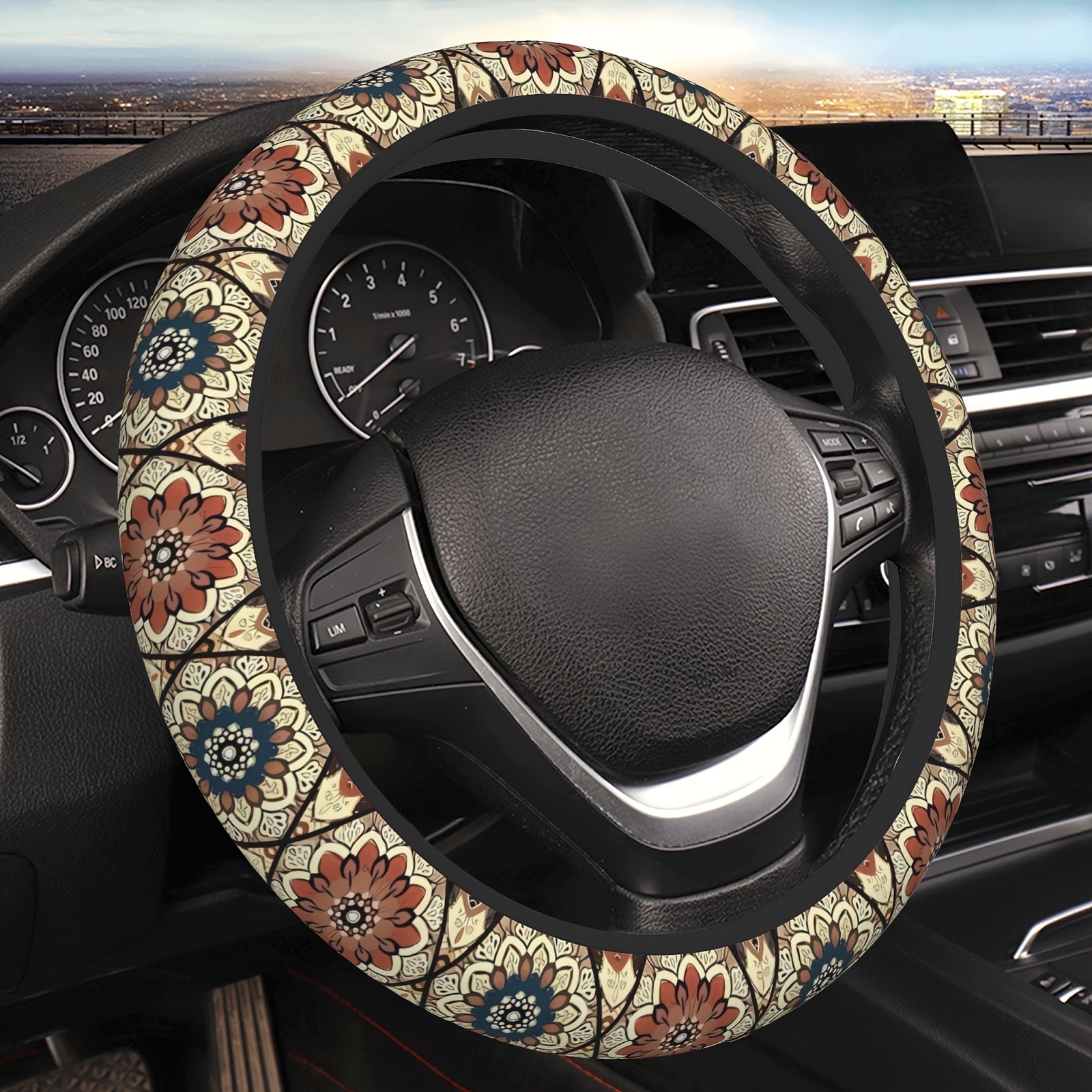 

-chic Vintage Floral Steering Wheel Cover, Fit For 15" - Accessory For , Sedans & Suvs