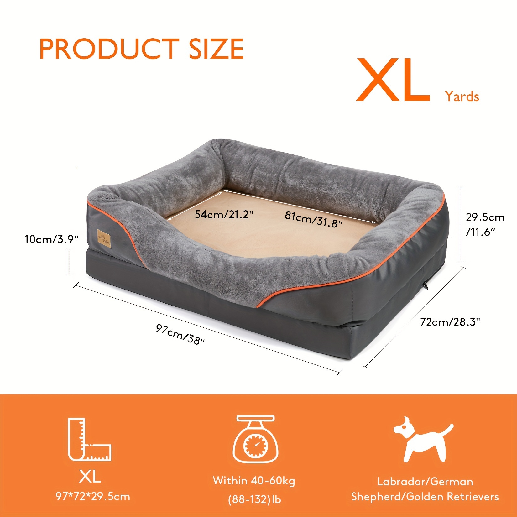 E-shop Extra großes orthopädisches Hundebett, Schaumstoff-Schwammbox für Haustiere, mit waschbarem Reißverschlussbezug, Liegesofa-Hundebett, für große