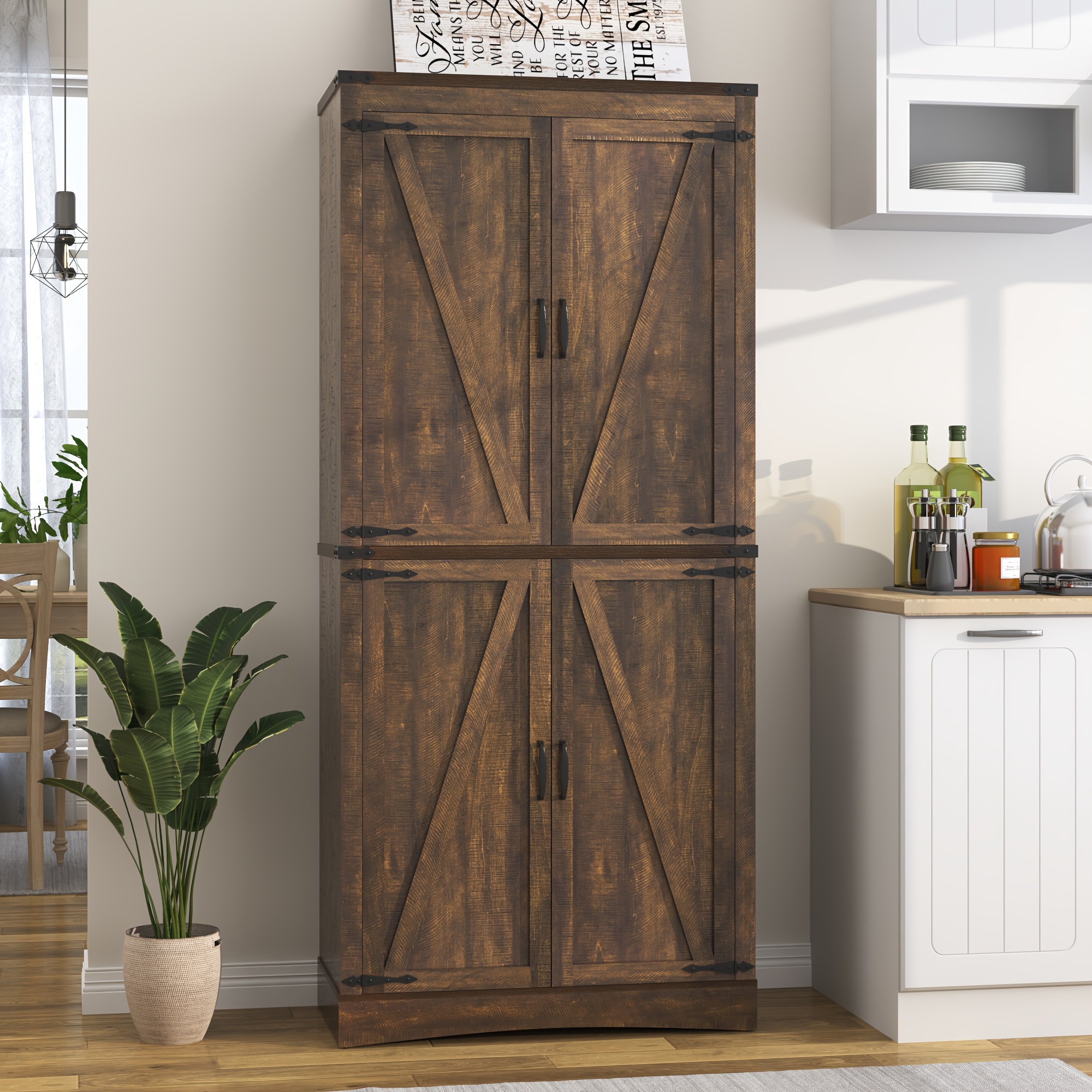 71in Farmhouse Tall Pantry Cabinet with Adjustable Shelves