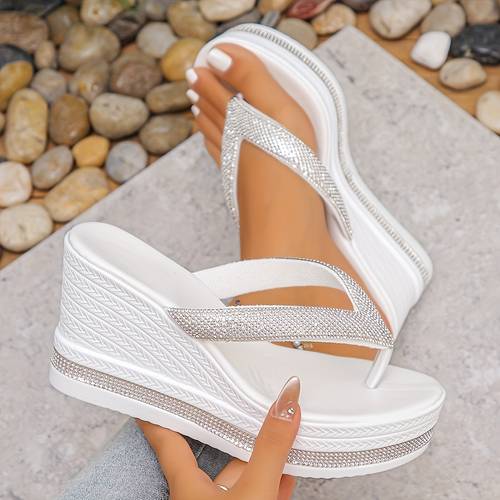 light luxury slope flip flops thick soled height increasing womens summer casual outerwear slippers women shoes