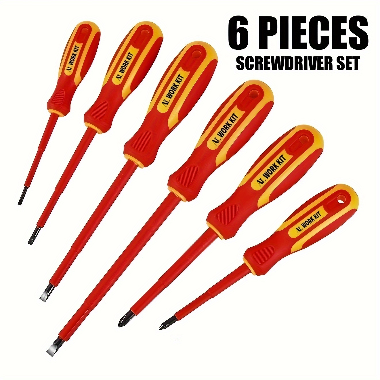 

6-piece Insulated Screwdriver Set, Magnetic Flat Head & Phillips, Dual Material Non-slip Handle, Steel Construction, Electrician Grade Tools For Home Repair & Electrical Work