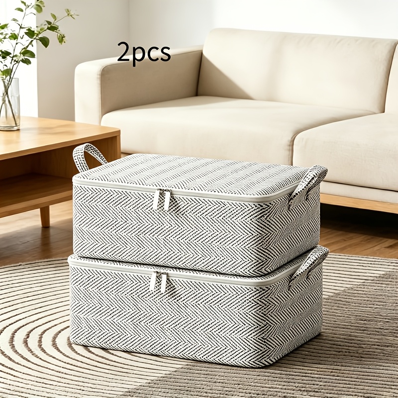 TEMU 2pcs Large Capacity Foldable Storage Bins With Lids, Household Moving Packing Bags, Space-saving Design, Suitable For Under Beds, Wardrobes, And