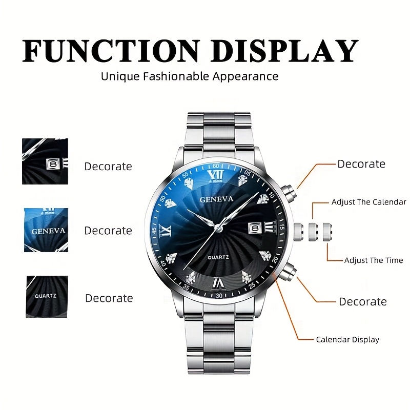 3pcs Men's Watch Set, Quartz Wristwatch with Round Case, Includes Bracelet and Necklace, Business Casual Accessories for All Occasions, Ideal Gift for Men