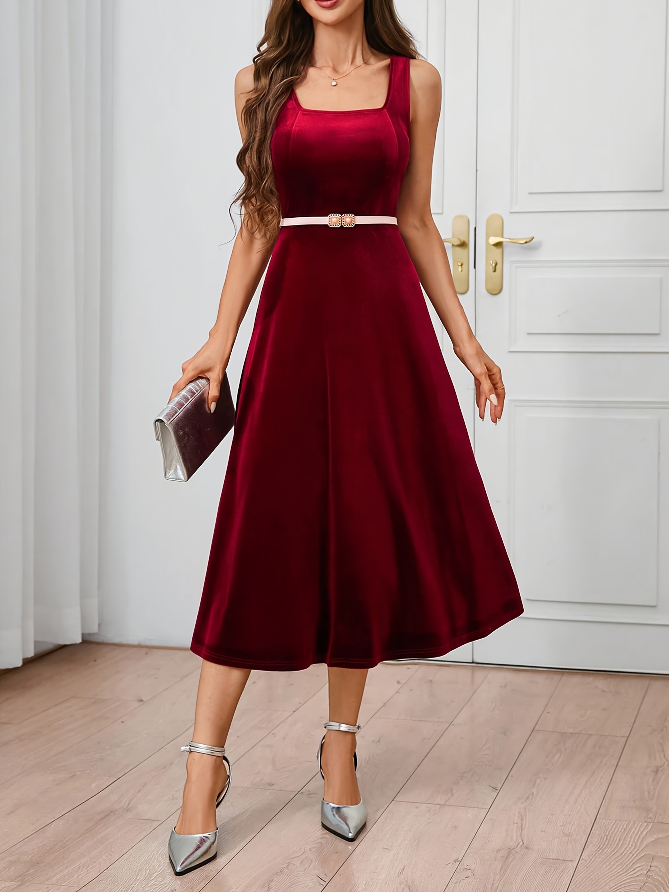 red velvet semi formal dress Off-Shoulder Wine Red Velvet Draped Corset Evening Gown Dress Wine Red / S