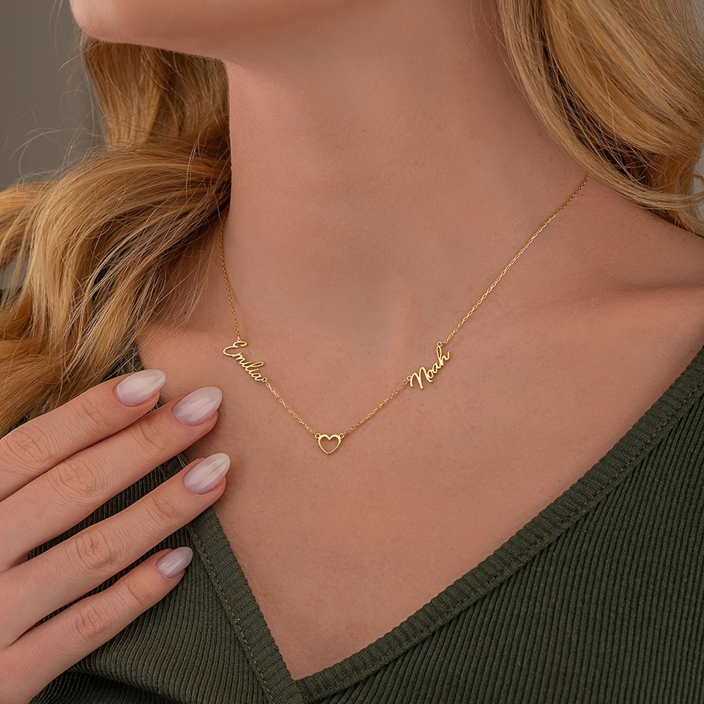 Personalized Women's Fashion Chain Necklace with 2 Names and Heart Pendant
