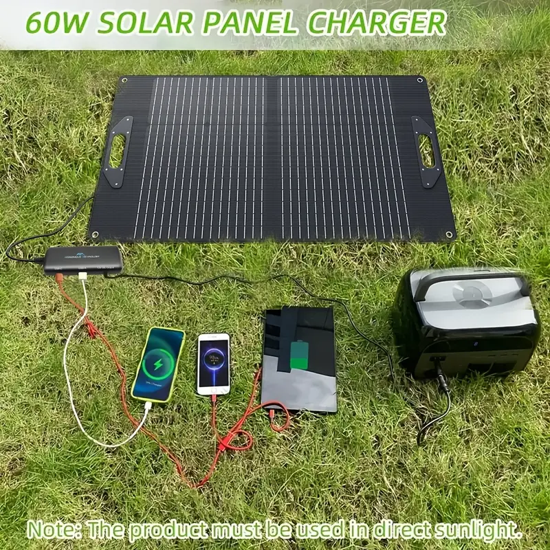 ecosonique 60w portable solar charger foldable dual usb fast charging panel with 5v 3a 9v 2a 12v 2a outputs for phones tablets outdoor use solar phone charger device charging solution construction Product details 0